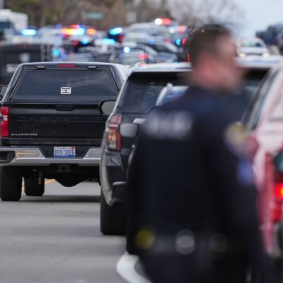 Gunman who drove car at US synagogue full of children is shot dead